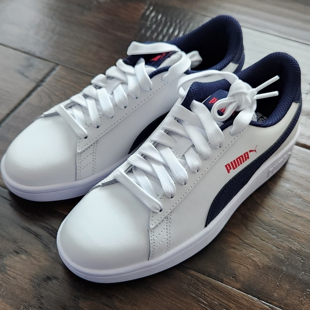 Puma junior size 5c regular, puma smash v2 L Jr. White-peacoat-red.